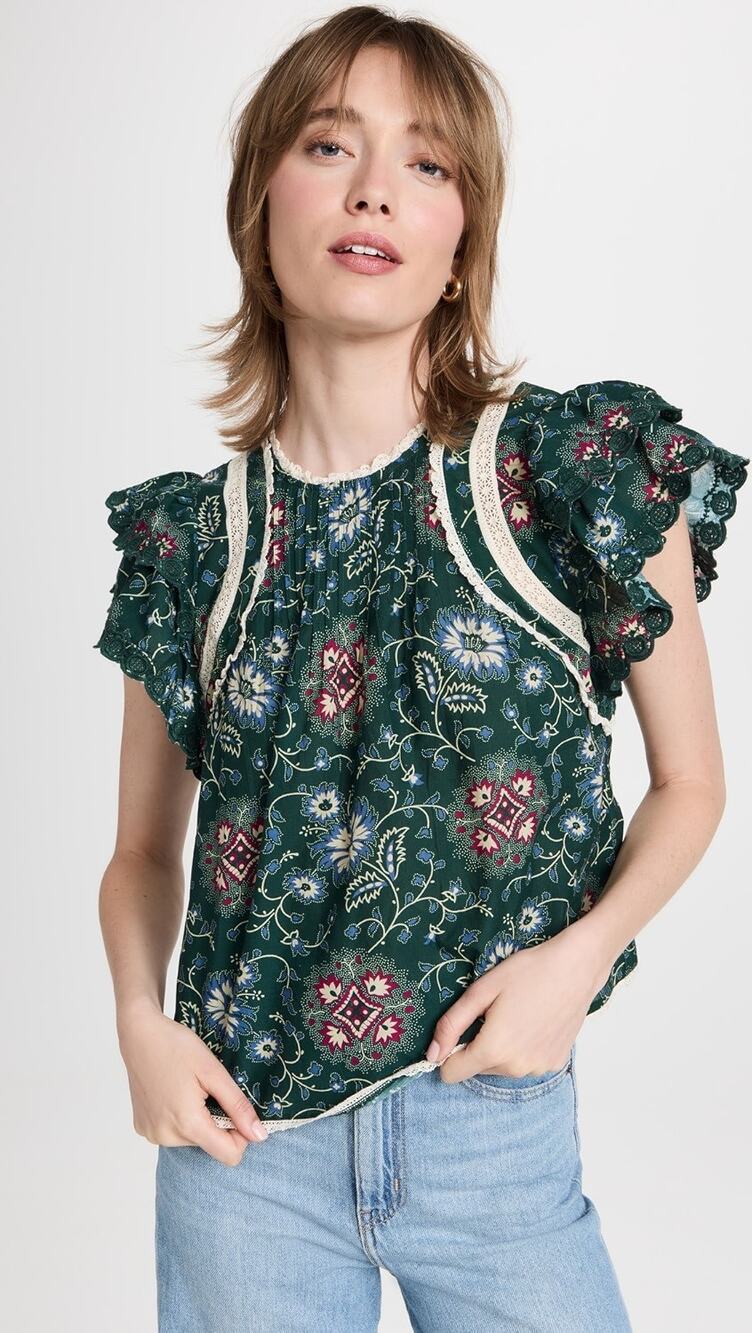 NWOT SEA New York Flutter Sleeve Lace Trim Crop Cotton Top Size Small